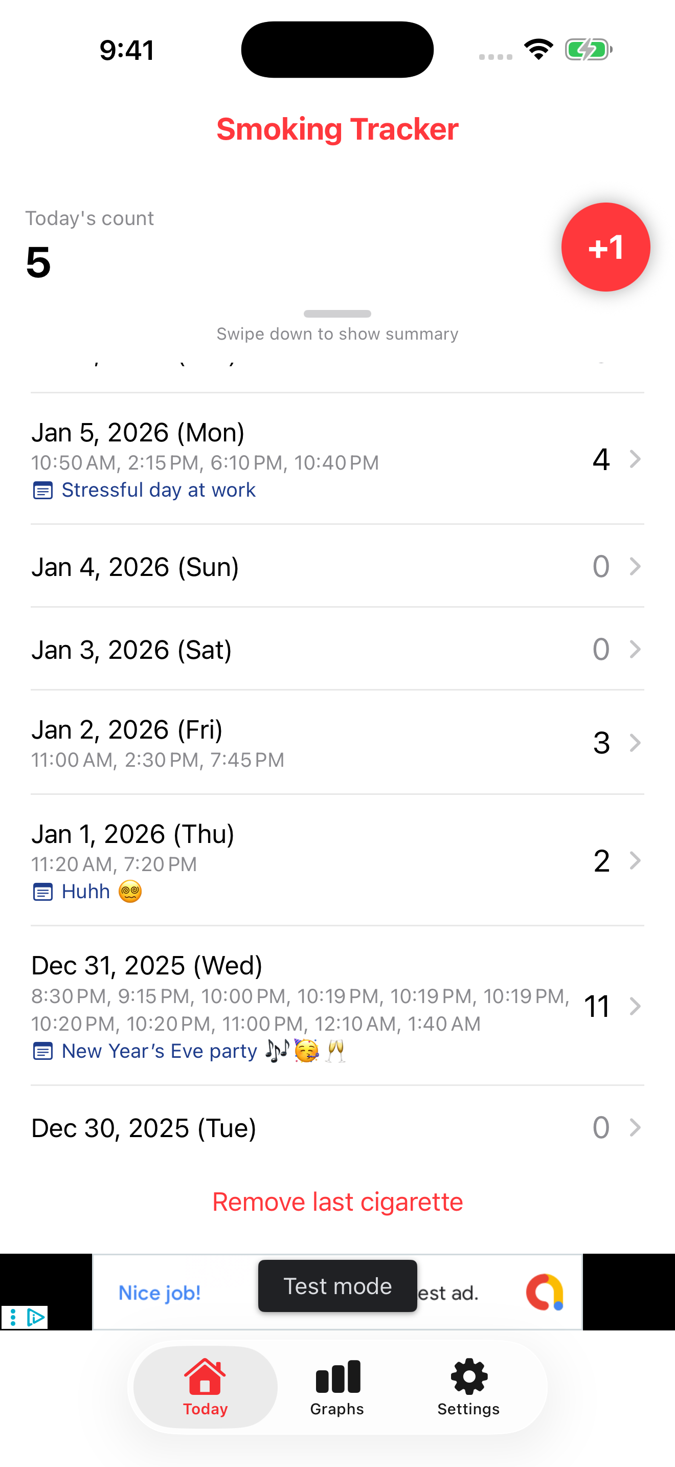 Smokio insights screen