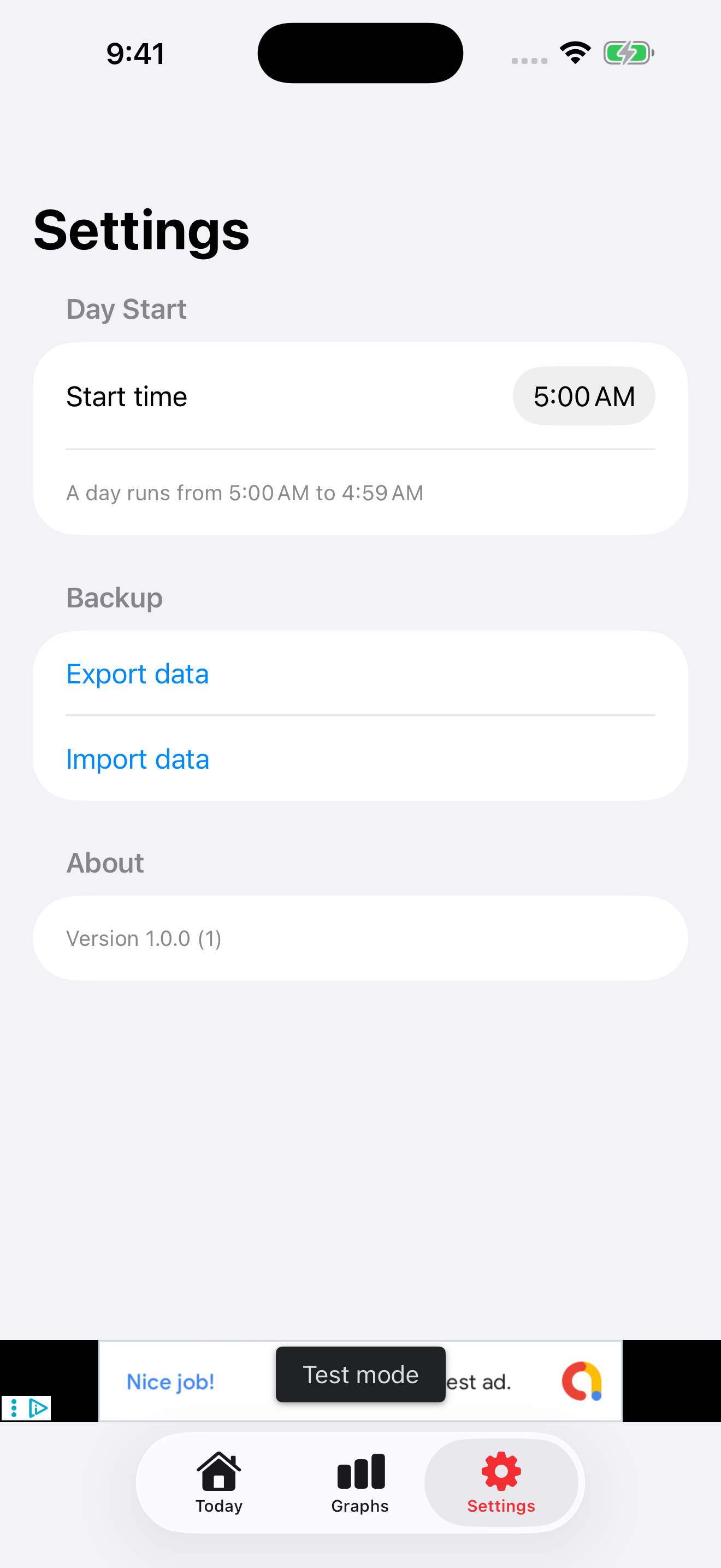 Smokio settings screen